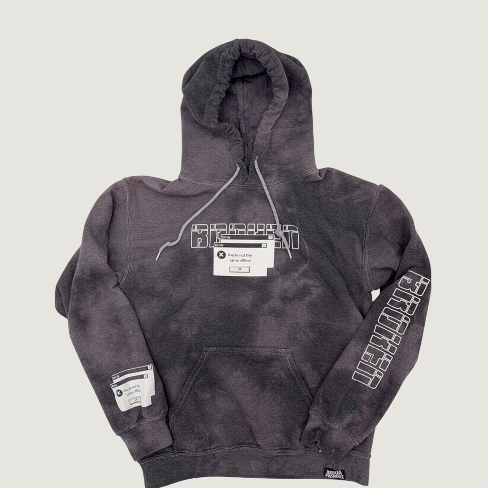 Broken Promises Same Offline Mineral Wash Hoodie Grey Small Streetwear Graphic